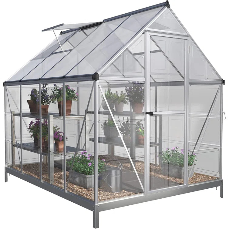 Greenhouse with Vent Window Lockable Hinged Door